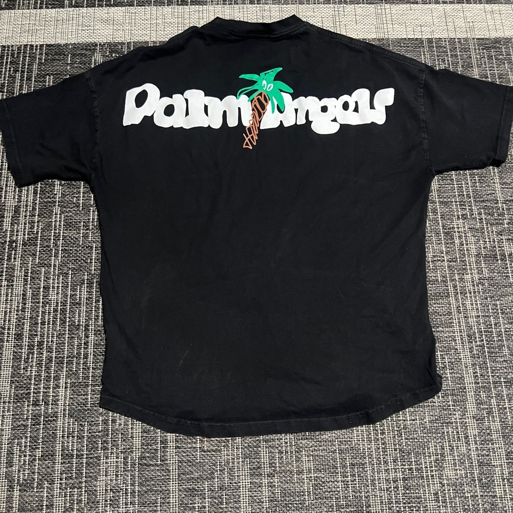 Palm Angels Black Tee with Green Palm Graphic